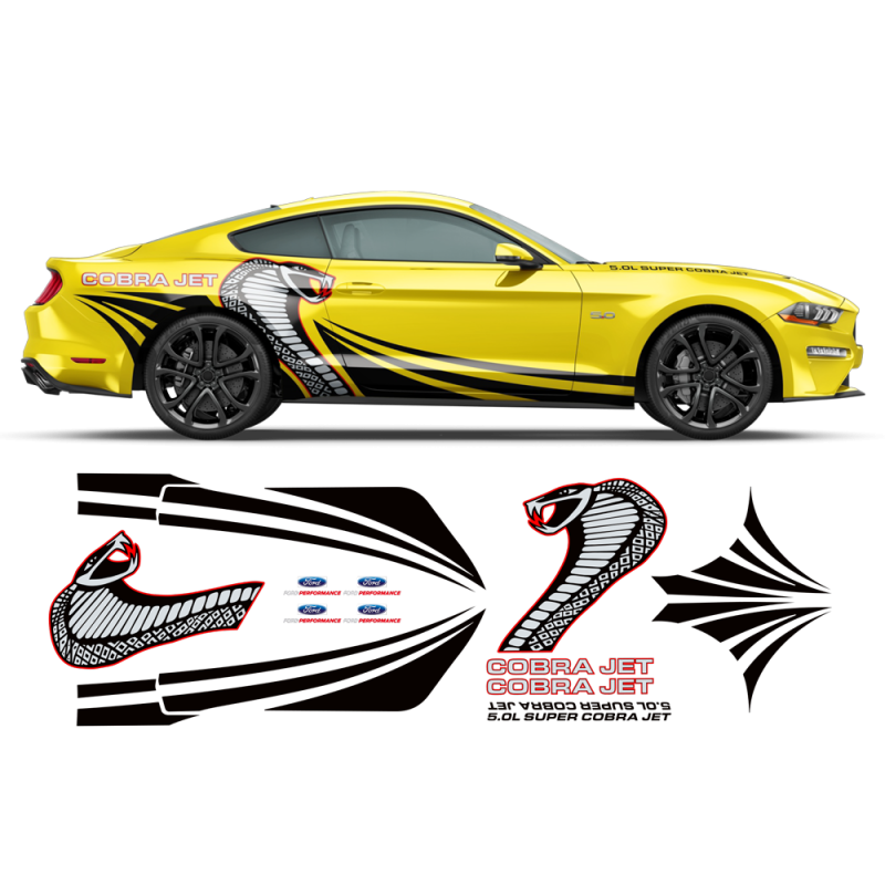 Super COBRA JET Side Graphics Decals Set for Ford Mustang 2015 - 2020