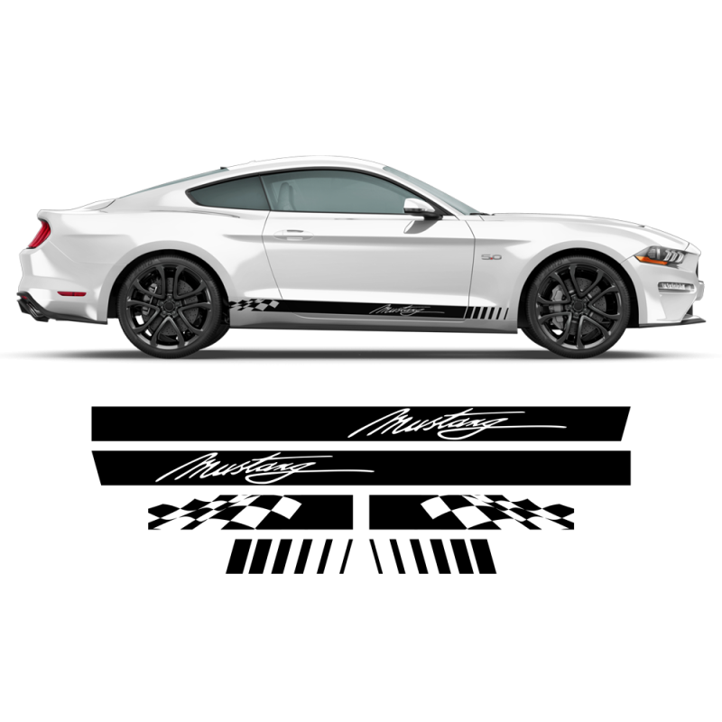 Checkered Rocker Side Stripes for Ford Mustang 2015 - 2021