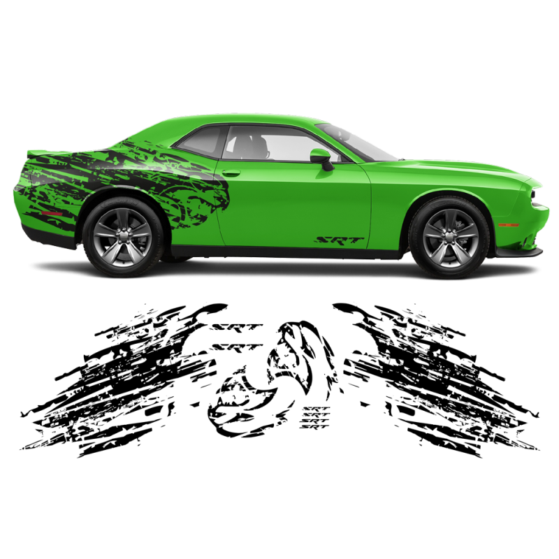 Shredded Hellcat Side Graphic in One Color for Dodge Challenger 2008 - 2020