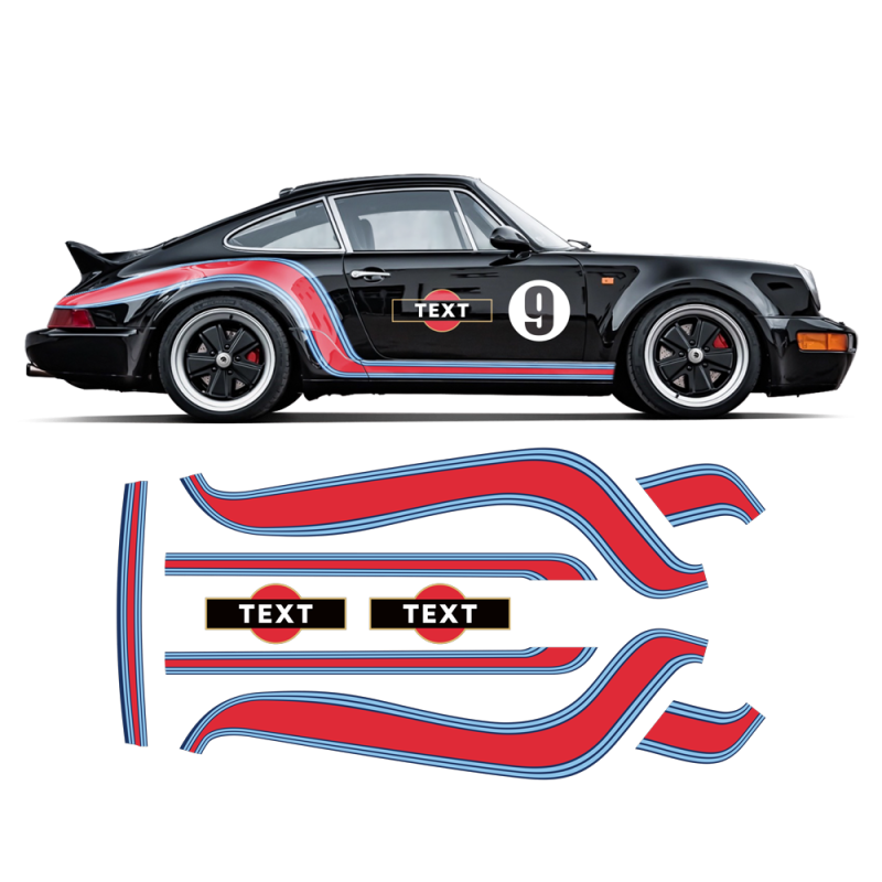 Curved Martini Style Side Stripes Graphic for Porsche 964 ( 1989 - 1993 )