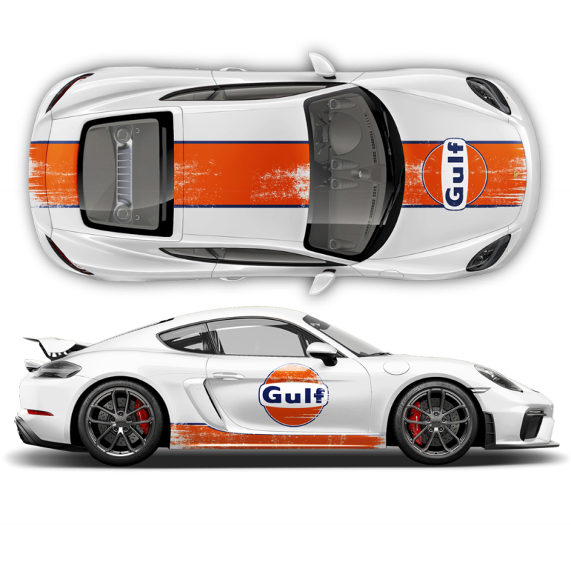 GULF Le Mans Scratched RACING STRIPES Set and logos Cayman / Boxster